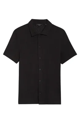 Vince Vince Cotton Blend Pointelle Button-Up Shirt in Black — Men Winter black Button-Down Shirts