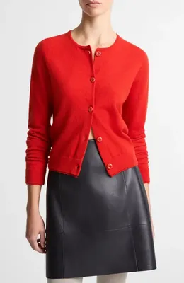 Vince Vince Scallop Trim Button Front Cardigan in Poppy — Women Spring red Tops