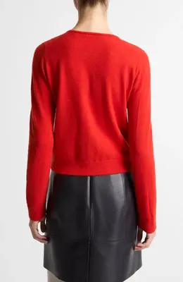 Vince Vince Scallop Trim Button Front Cardigan in Poppy — Women Spring red Tops