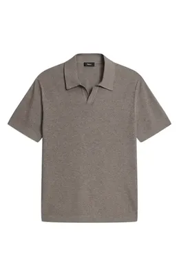 Theory Theory Brenan Johnny Collar Polo in Morel Melange — Men Autumn grey Tops