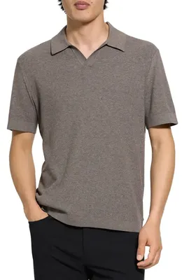 Theory Theory Brenan Johnny Collar Polo in Morel Melange — Men Autumn grey Tops