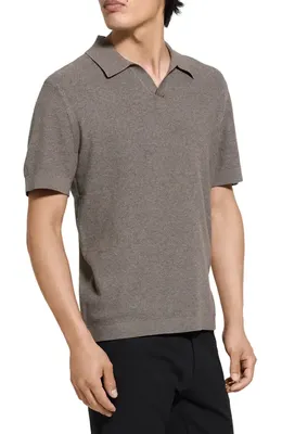 Theory Theory Brenan Johnny Collar Polo in Morel Melange — Men Autumn grey Tops