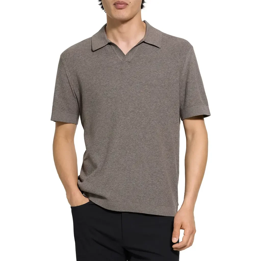 Theory Theory Brenan Johnny Collar Polo in Morel Melange — Men Autumn grey Tops