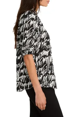 NIC+ZOE NIC+ZOE Cursive Print Chiffon Top in Black Multi — Women Winter black Tops