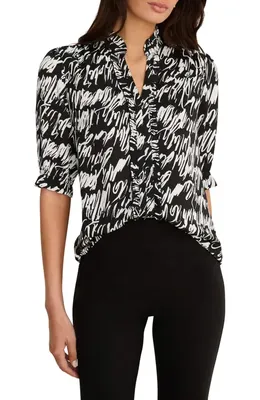 NIC+ZOE NIC+ZOE Cursive Print Chiffon Top in Black Multi — Women Winter black Tops