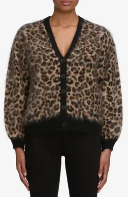 FRAME FRAME The Brushed Leopard Cashmere Cardigan in Leopard — Women Autumn beige Tops