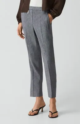 Theory Theory Treeca Linen Blend Pull-On Crop Pants in Ink Blue - Gge — Women Summer purple Trousers & Chinos