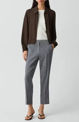 Theory Theory Treeca Linen Blend Pull-On Crop Pants in Ink Blue - Gge — Women Summer purple Trousers & Chinos
