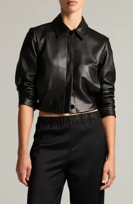Vince Vince Crop Leather Jacket in Black/Black — Women Winter Outerwear
