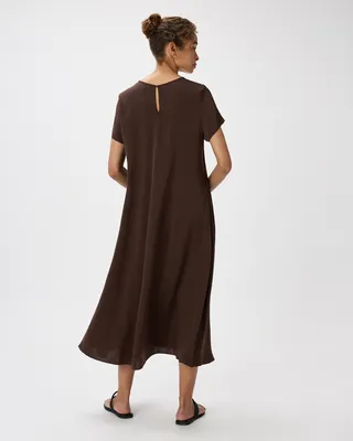 Quince Quince | Women's Washable Stretch Silk Voluminous Maxi Dress in Hot Fudge — Women Autumn chocolate Maxi Dresses