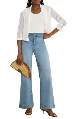 NIC+ZOE NIC+ZOE Openwork Knit Mesh Ruffle Trim Cardigan in Paper White — Women Spring white Tops