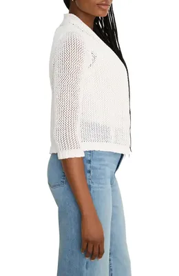NIC+ZOE NIC+ZOE Openwork Knit Mesh Ruffle Trim Cardigan in Paper White — Women Spring white Tops