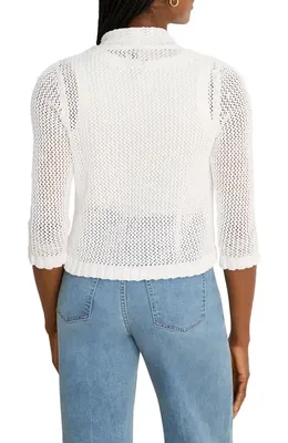 NIC+ZOE NIC+ZOE Openwork Knit Mesh Ruffle Trim Cardigan in Paper White — Women Spring white Tops