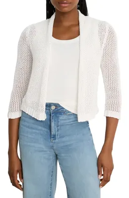 NIC+ZOE NIC+ZOE Openwork Knit Mesh Ruffle Trim Cardigan in Paper White — Women Spring white Tops
