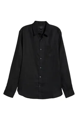 Vince Vince Linen Button-Up Shirt in Black — Men Winter black Button-Down Shirts