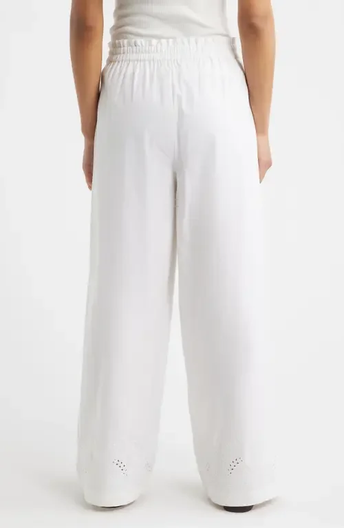 rag & bone rag & bone Marin Embroidered Wide Leg Pants in White — Women Winter white Pants