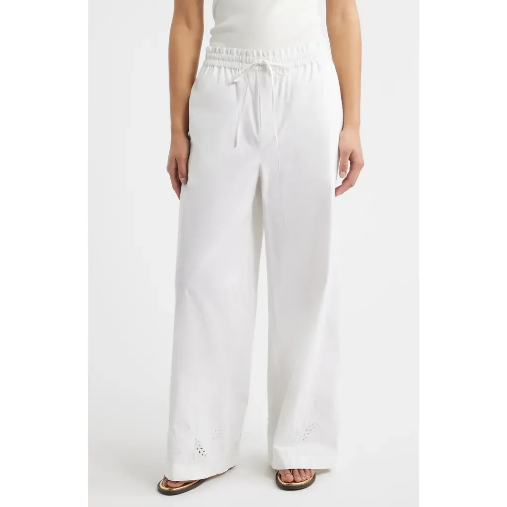 rag & bone rag & bone Marin Embroidered Wide Leg Pants in White — Women Winter white Pants