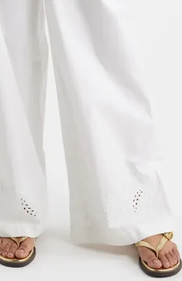 rag & bone rag & bone Marin Embroidered Wide Leg Pants in White — Women Winter white Pants