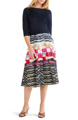 NIC+ZOE NIC+ZOE Rising Sun Midi Skirt in Red Multi — Women Autumn navy Skirts