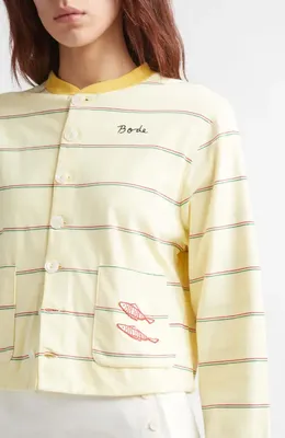 Bode Bode Summertime Stripe Cotton Cardigan in Yellow Multi — Women Spring ivory Tops
