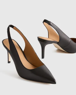 Quince Quince | Women's Italian Leather Slingback 75mm Heel in Black — Women Winter black Accessories