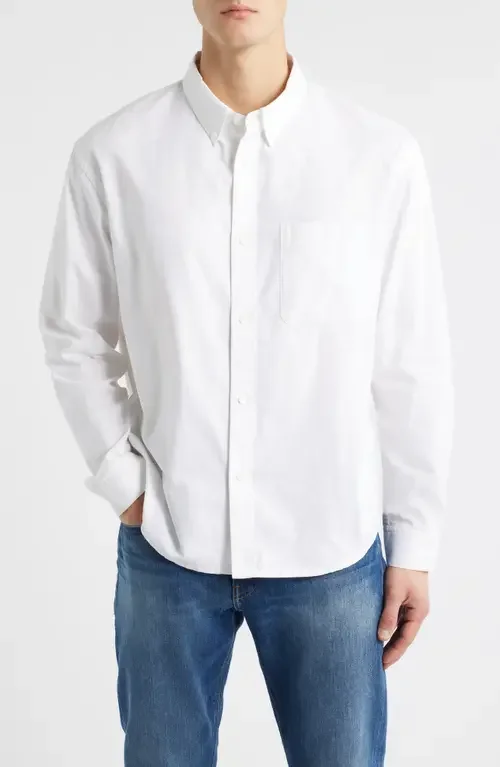 FRAME FRAME Cotton Oxford Button-Down Shirt in White — Men Winter white Tops