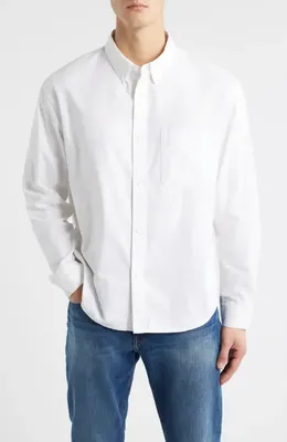 FRAME FRAME Cotton Oxford Button-Down Shirt in White — Men Winter white Tops