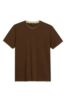 AG AG Como Double Layer Crewneck T-Shirt in Oak Barrel/dry Dust — Men Autumn chocolate Tops