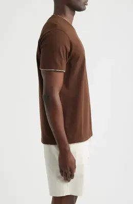 AG AG Como Double Layer Crewneck T-Shirt in Oak Barrel/dry Dust — Men Autumn chocolate Tops