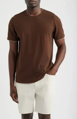AG AG Como Double Layer Crewneck T-Shirt in Oak Barrel/dry Dust — Men Autumn chocolate Tops