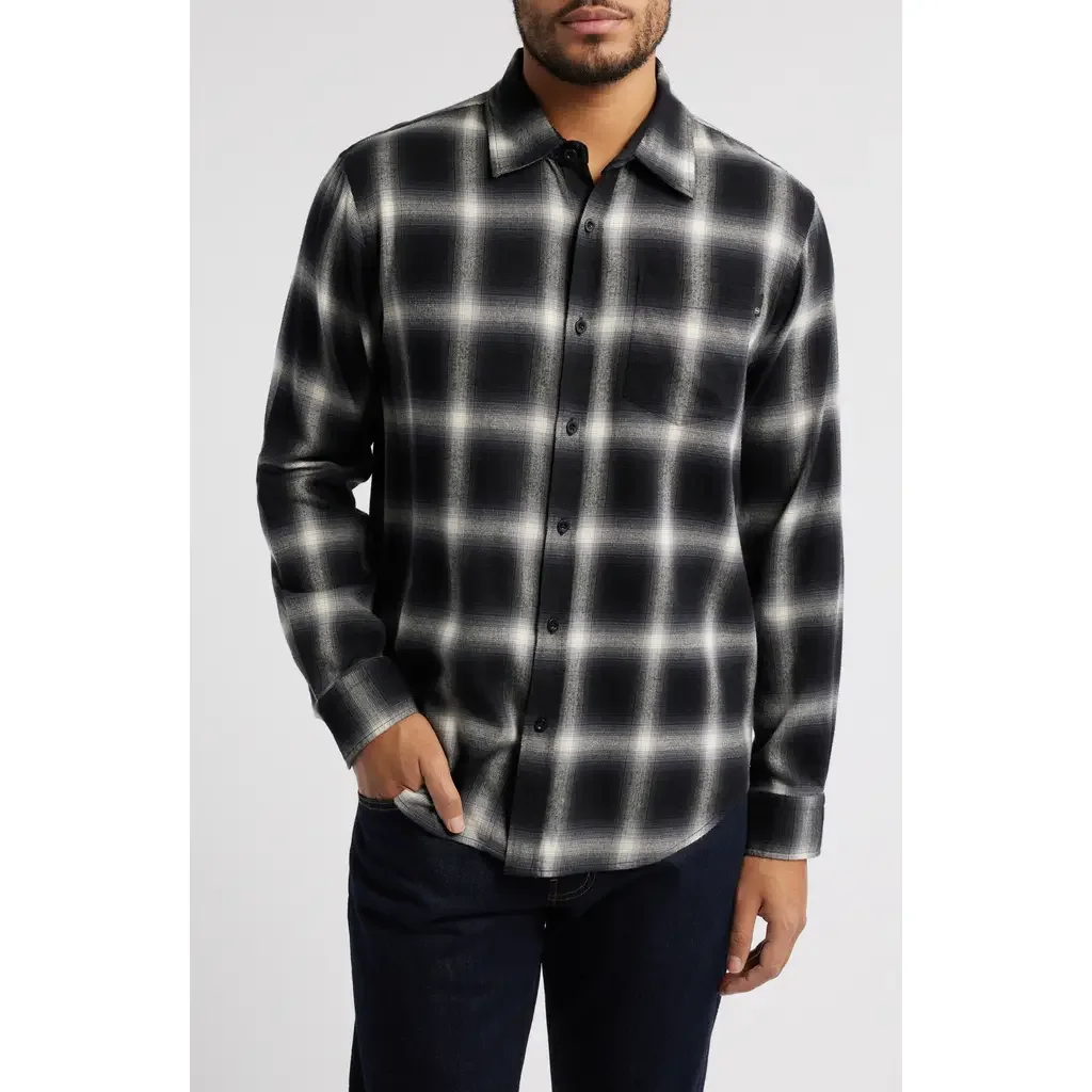AG AG Aiden Plaid Button-Up Shirt in Brushed Check Plaid Grey Multi — Men Winter black Tops