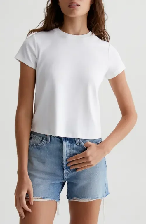 AG AG Sadie Crop T-Shirt in Powder — Women Winter white Tops