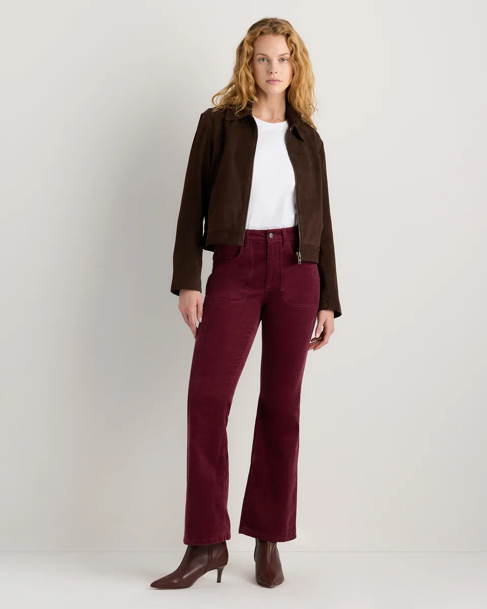 Quince Quince | Women's Organic Stretch Corduroy Flare Pants in Barolo Burgundy — Women Autumn burgundy Trousers & Chinos