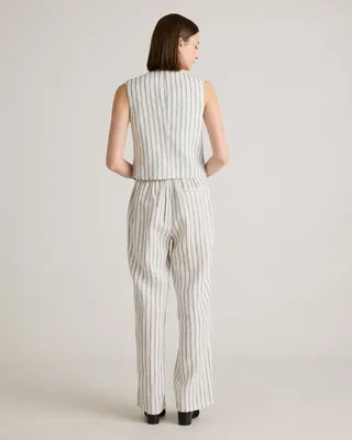 Quince Quince | Women's 100% European Linen Pleated Trouser in Oatmeal / Black Stripe — Women Winter ivory Trousers & Chinos
