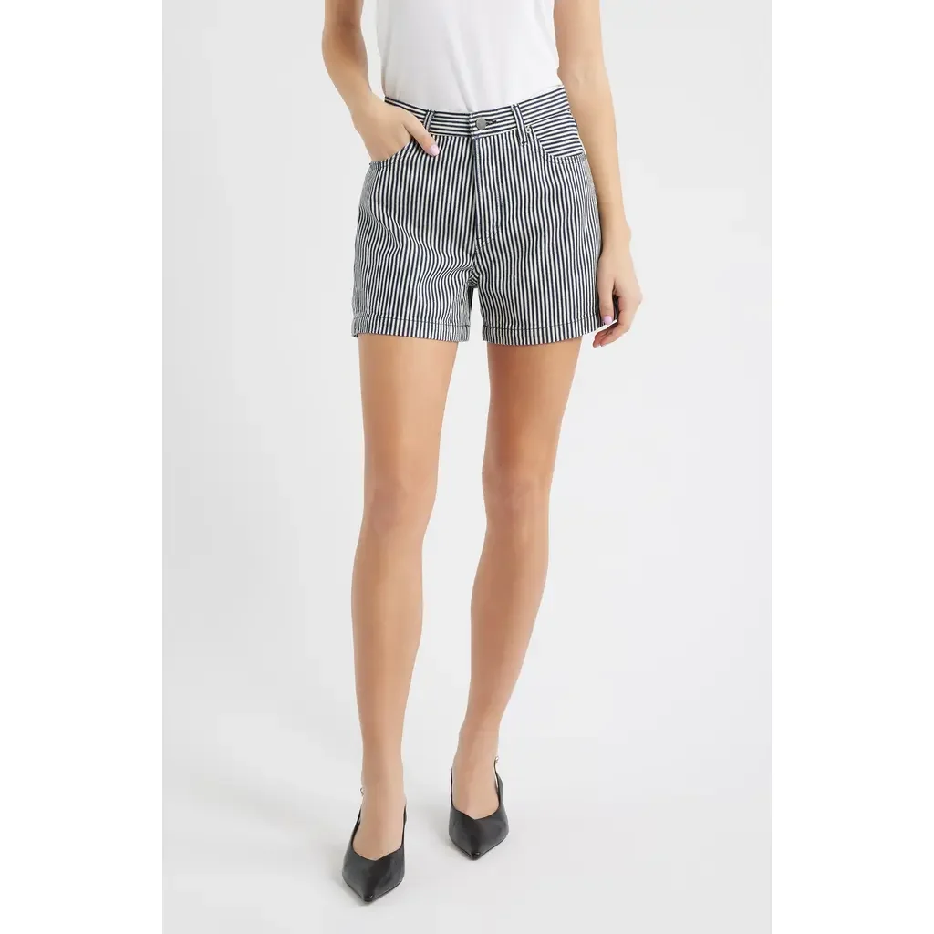 FRAME FRAME The Everyday High Waist Denim Shorts in Navy Stripe — Women Winter navy Shorts