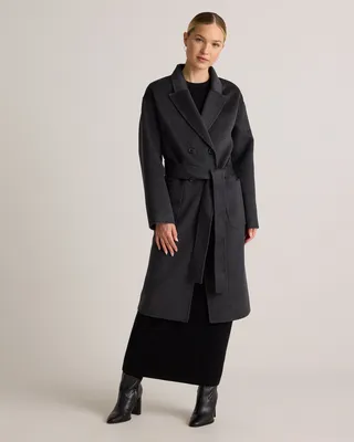Quince Quince | Women's 100% Mongolian Cashmere Double-Faced Double-Breasted Wrap Coat in Heather Graphite — Women Summer brown Overcoats
