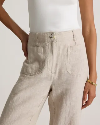 Quince Quince | Women's 100% European Linen Patch Pocket Wide Leg Pants in Flax — Women Summer beige Trousers & Chinos