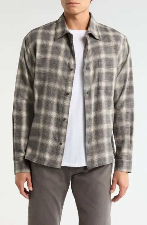 FRAME FRAME Straight Hem Plaid Button-Up Shirt in Grey Plaid — Men Autumn grey Tops