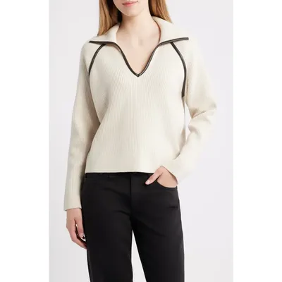 rag & bone rag & bone Caterina Faux Leather Piped Trim Polo in Ivory — Women Spring white Polos