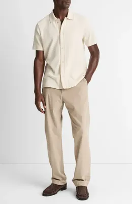 Vince Vince Short Sleeve Jacquard Cotton Knit Button-Up Shirt in Bone/River Sand — Men Spring white Button-Down Shirts