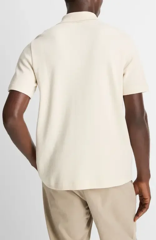 Vince Vince Short Sleeve Jacquard Cotton Knit Button-Up Shirt in Bone/River Sand — Men Spring white Button-Down Shirts