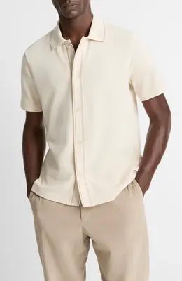 Vince Vince Short Sleeve Jacquard Cotton Knit Button-Up Shirt in Bone/River Sand — Men Spring white Button-Down Shirts