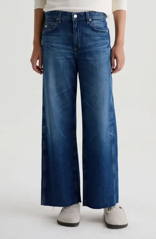 AG AG Saige Raw Hem Ankle Wide Leg Jeans in Watermist — Women Winter navy Jeans & Denim