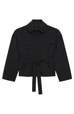 Theory Theory Flight Tie Waist Stretch Wool Jacket in Black - 001 — Women Winter black Outerwear