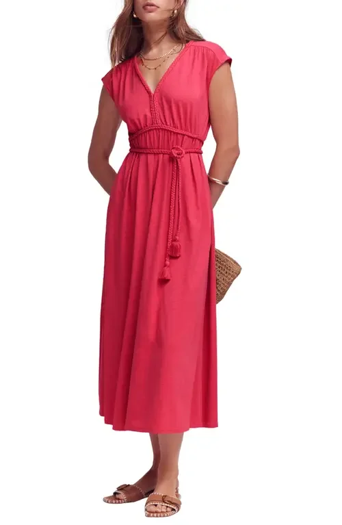 Boden Boden Heidi Ruched Jersey Midi Dress in Ash Red — Women Autumn red Dresses