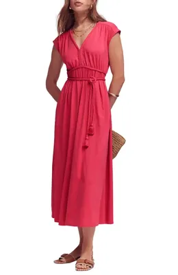 Boden Boden Heidi Ruched Jersey Midi Dress in Ash Red — Women Autumn red Dresses