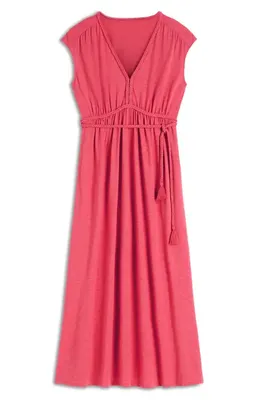 Boden Boden Heidi Ruched Jersey Midi Dress in Ash Red — Women Autumn red Dresses