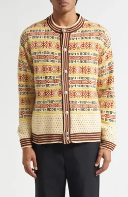 Bode Bode Marzipan Fair Isle Wool Cardigan in Beige Multi — Men Autumn ivory Tops