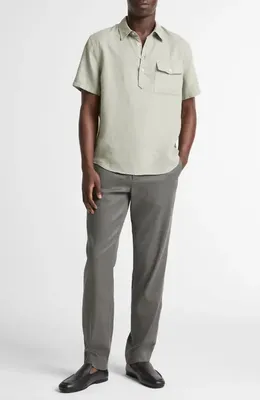 Vince Vince Short Sleeve Linen Popover Shirt in Matcha — Men Spring ivory Button-Down Shirts