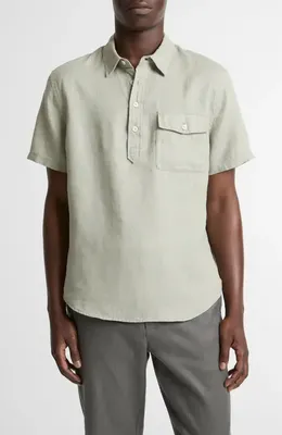 Vince Vince Short Sleeve Linen Popover Shirt in Matcha — Men Spring ivory Tops